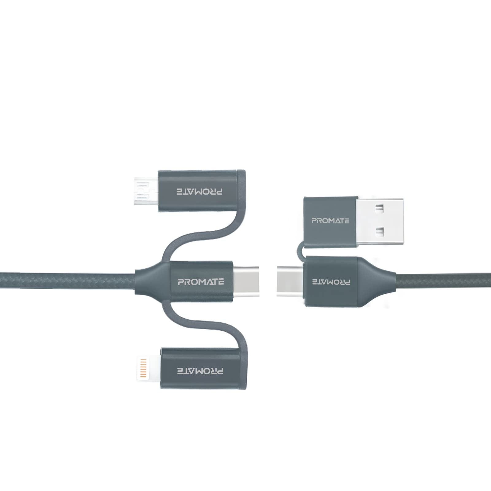 6-In-1 Multi Charging Cable, Lightning, USB-C, Micro USB Connectors to USB-A and USB-C Fast Sync Charging Cable Data Cord with 60W Type-C to Type-C Power Delivery Cable, PentaPower Grey
