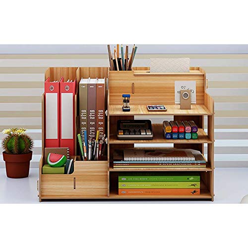 Ecent Organiseur Rangement de Bureau Multi-Fonctionnels en Bois + boîte à Serviettes + Porte-Stylo Porte Document pour Bureau Maison Bibliothèque