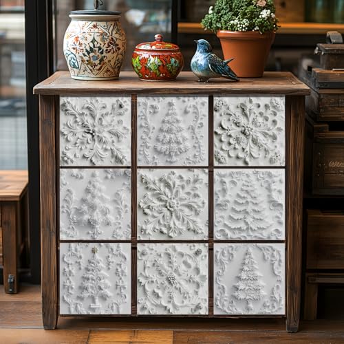 Baldosas Adhesivas Copos Nieve Árbol Navidad Suelo Vinilo Autoadhesivo Vinilo Impermeables Panel Revestimiento Ducha para Baño Cocina Gabinete Muebles Decoración Azulejos Adhesivos 20x20cm /24 Piezas