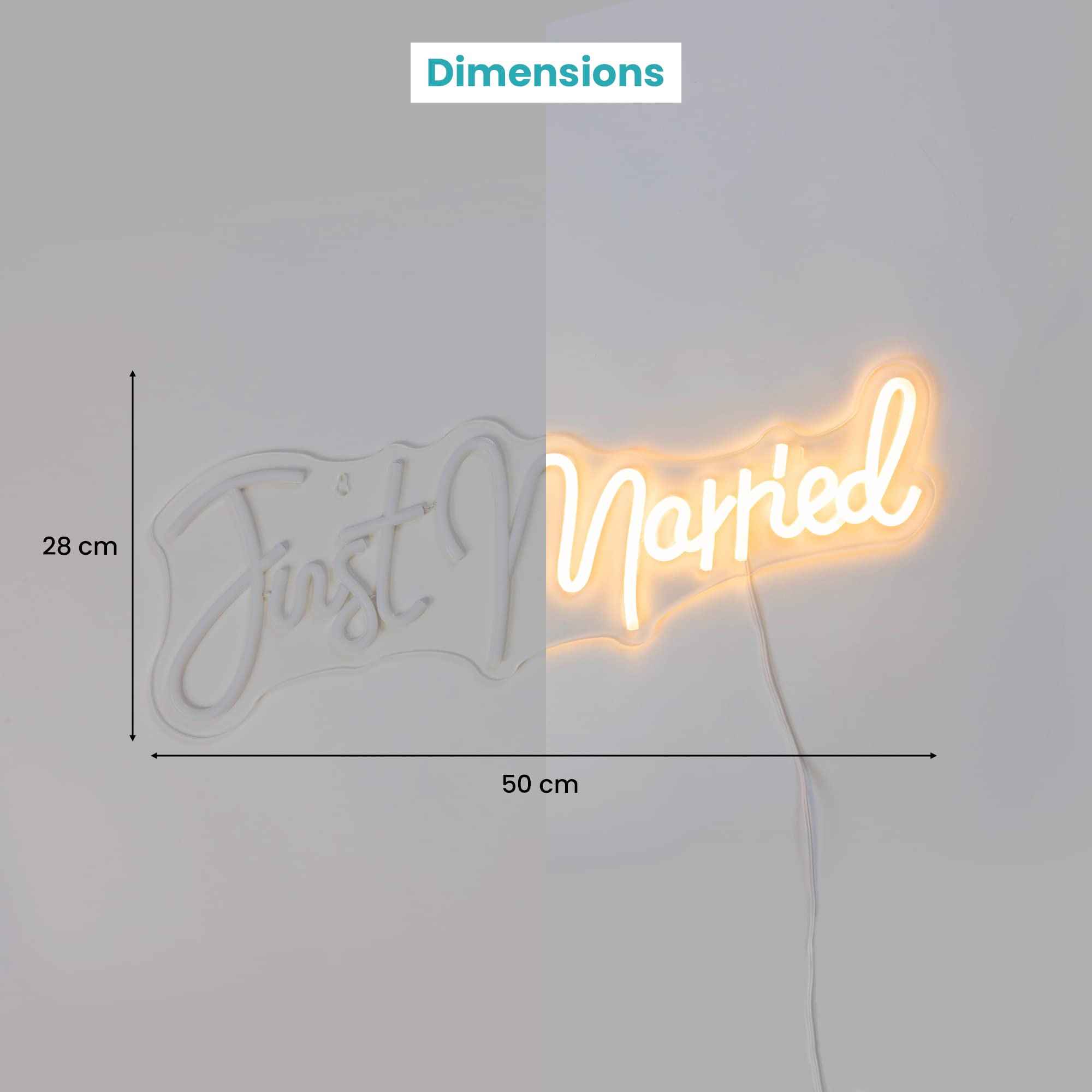 SKYLANTERN Neon LED Just Married 50 cm – Neonwandleuchte, Warmweiß, Netzteil, Neon-Lampe mit Ein-/Aus-Schalter, für Dekoration, Hochzeit, Champagner, Dekoration für Hochzeit