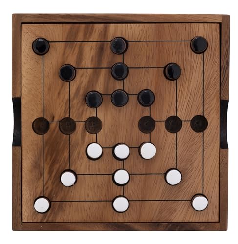 Engelhart - 350270-BW - Nine Men Morris - Mühlespiel aus Holz - Ökologisches Gesellschaftsspiel - 2 Spieler - 3 cm x 13,8 cm x 13,8 cm