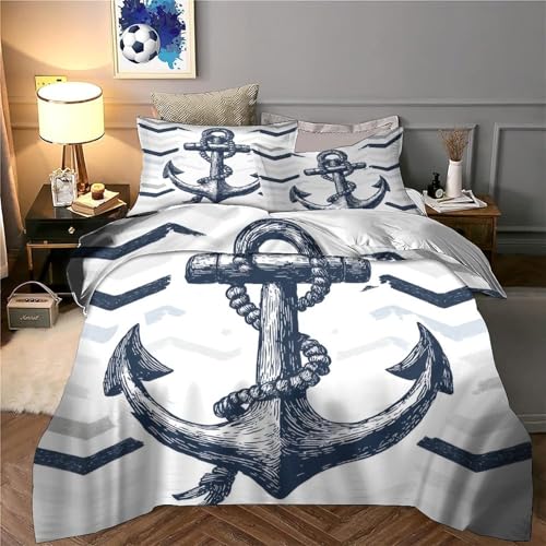 Parure de lit ancre nautique 140x200 microfibre pour ado
