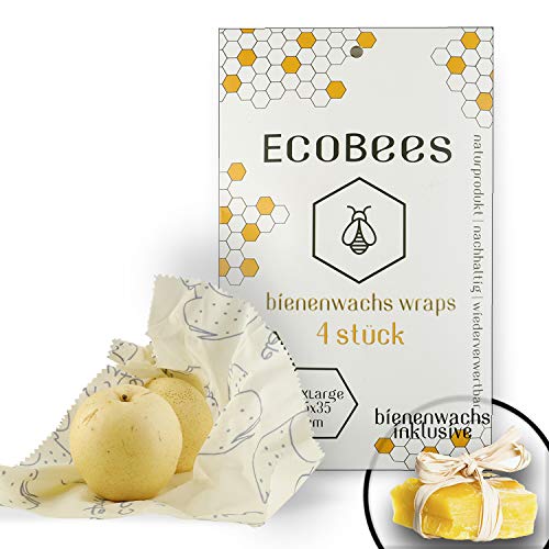 Activ8 - Juego de 4 envoltorios de cera de abejas para papel de cera, tamaño L, XL, reutilizables, papel natural, ecológico, sin plástico