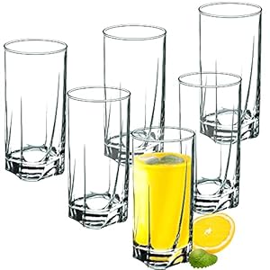 KADAX Drinkglazen van hoogwaardig glas, set van 6 waterglazen, dikwandige sapglazen, geribbelde glazen voor water, drankjes, sap, party, cocktailglazen, drankglazen (hoog, 380 ml)