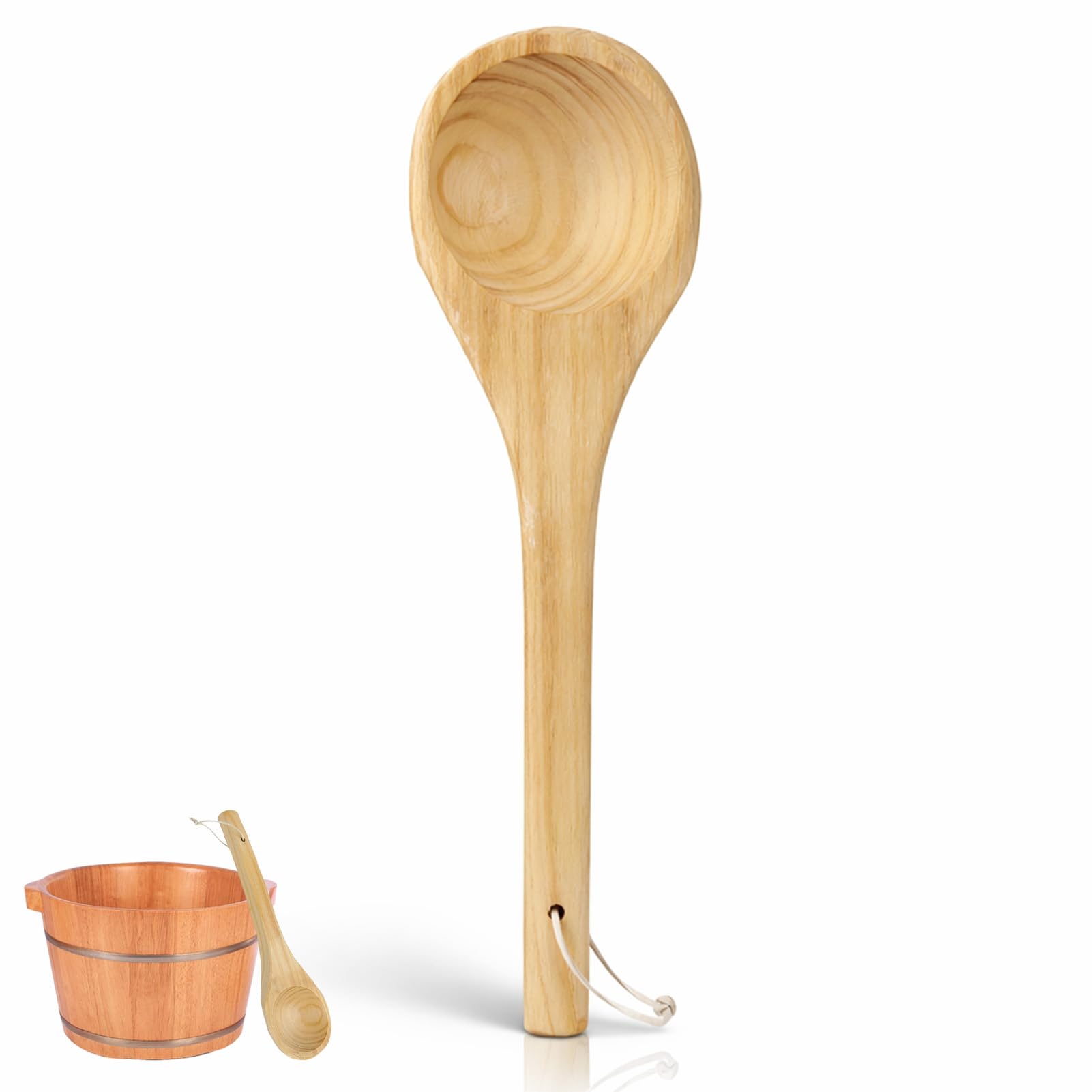 Seau de Sauna avec truelle, Seau et louche en Bois Faits à la Main, Louche de Sauna, Accessoires en Bois de Seaus de Saunas de cuillère de Trempette d'eau de Saunas, 15,3 Pouces