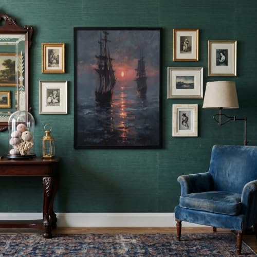 Décoration de chambre raffinée tableau toile soleil rouge océan