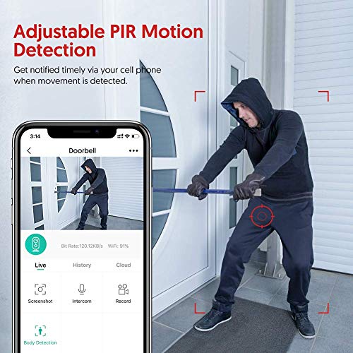 Victure WiFi Video Doorbell Camera with Chime 1080P Wireless Home Security Camera Doorbell Battery Powered with 2-Way Audio, Motion Detection, Night Vision, Wide Angle, Local and Cloud Storage