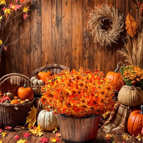 Satefello Artificial Fall Flowers for Outdoors, 10 Bundles Artificial Plants UV Resistant Fall Fake Plants for Outside Halloween Christmas Porch Decoration Fall Decor(Orange(Eucalyptus)) - image 5