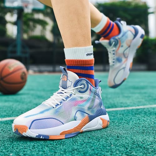 Men's Trendy Basketball Shoes - High-Top Sneakers, Breathable Cushioned Court Shoes with Non-Slip Sole (Blue,11) 7