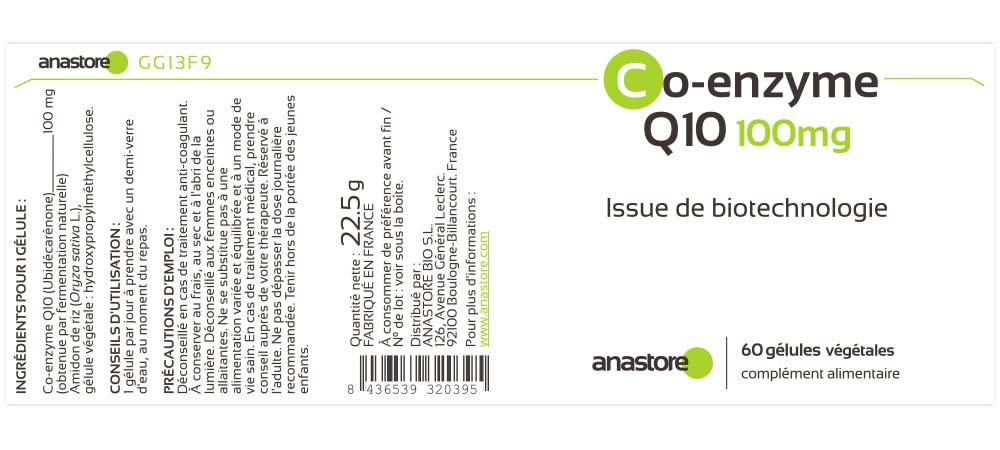 Co-enzyme Q10 * 100 mg / 60 gélules * Pureté garantie (obtenue par fermentation naturelle)