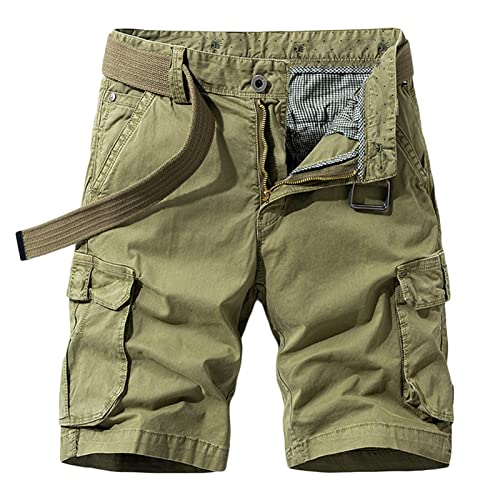 Men's Solid Lightweight Cargo Shorts Multi-Pocket Summer Beach Shorts Relaxed Fit Outdoor Short Pants No Belt (Khaki,34)