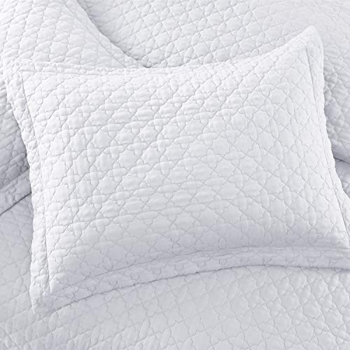 Exq Home Quilt Set Full/Queen Size White 3 Piece,Lightweight Soft Coverlet Modern Style Star Flower Pattern Bedspread Set(1 Quilt,2 Pillow Shams) #TOP3