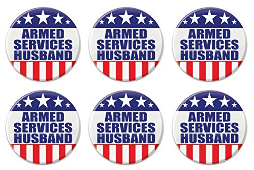Patriotic Armed Services Husband Metal Party Buttons 6 Piece USA Fourth Of July Decorations Costume Accessories