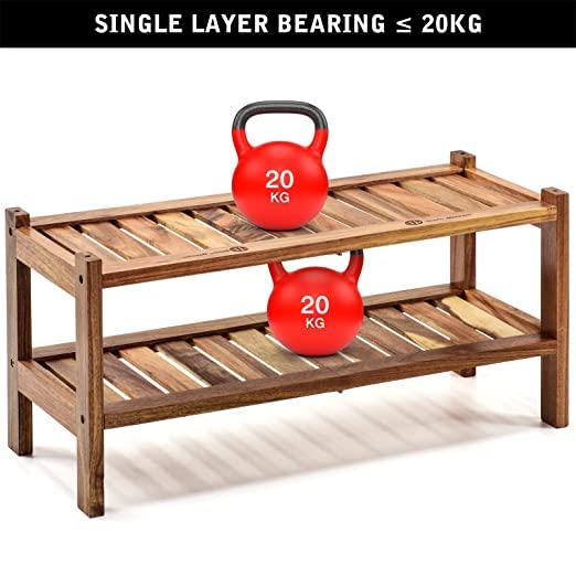 Image of CRAFT D ARTS sheesham Wood Shoe Rack, Natural Sheesham Wood Shoe Rack,Entryway,Stackable,Smal Free Standing