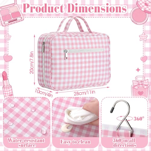 Image of Hanging Toiletry Bag for Women,Gingham,Pink