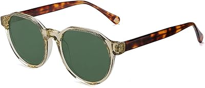 2020 VentiVenti Vintage Round Acetate Polarized Sunglasses Hard Frame Designer Eyewear For Women Men Green Transparent Frame/G15 Lens