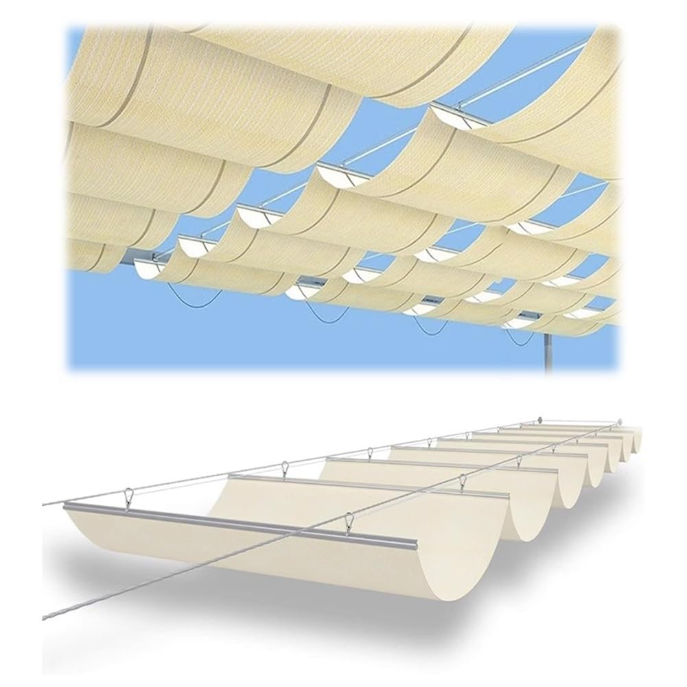 Ausziehbare Pergola-Abdeckung mit Drahtseil zum Aufschieben für einfache Installation, langlebiges U-förmiges Wellen-Design für Außenbereich, Terrasse, Deck, Hof, Veranda, Sonnenschutz