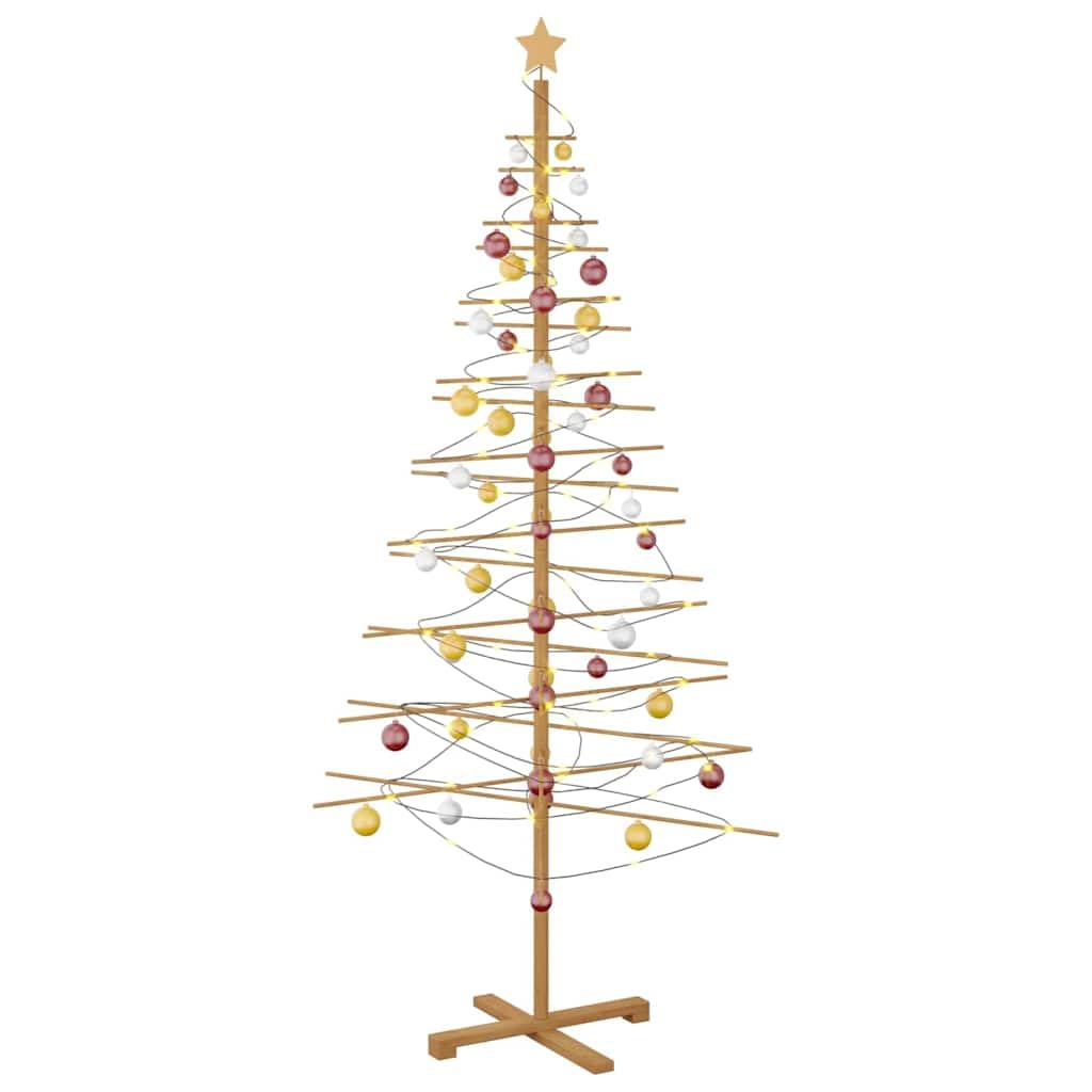 Árbol de Navidad rústico de bambú macizo con soporte de pino de 210 cm, color marrón, diseño natural para interiores y exteriores protegidos, fácil de montar