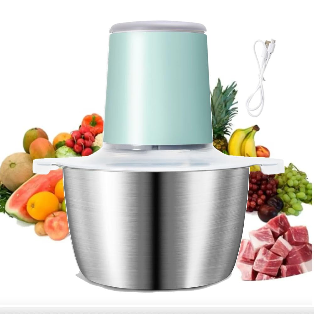 Picadora de carne eléctrica y picadora de alimentos de 2 litros de acero inoxidable para el hogar 3 en 1 picadora de carne eléctrica con base antideslizante, fuente de alimentación para exteriores RV/