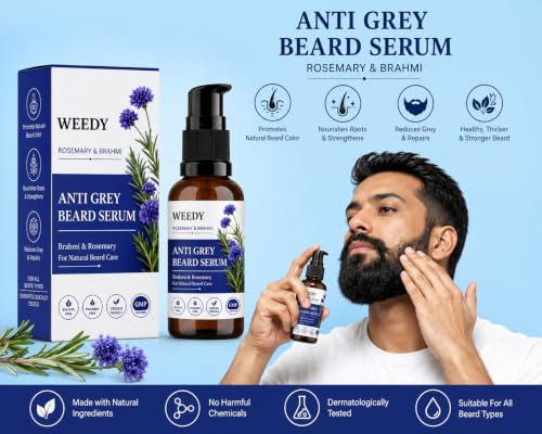 Image of Weedy Anti Grey Beard Serum for Men with Brahmi & Rosemary Oil | Natural Ayurvedic, Grey Hair Control, Beard Growth, Beard Care Oil