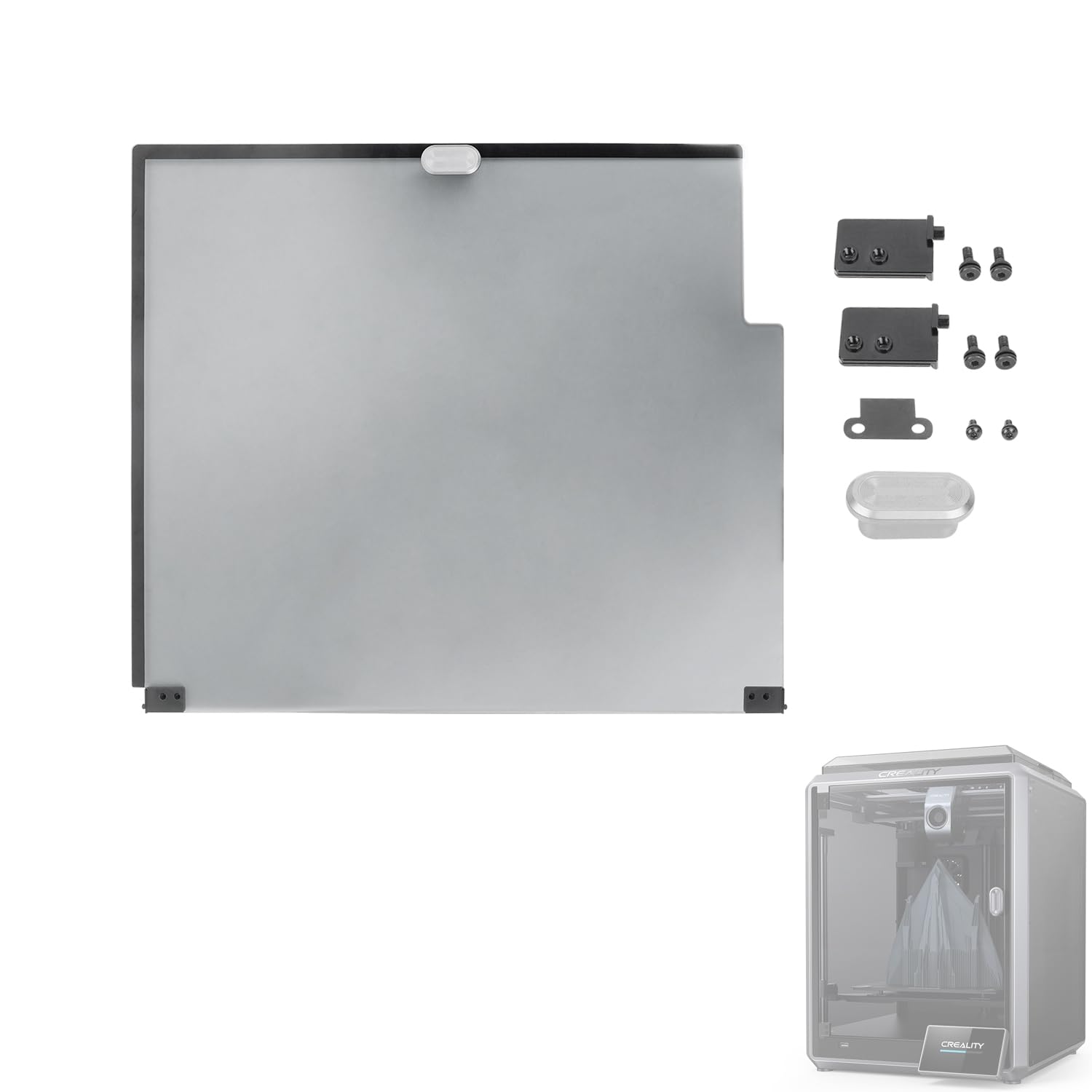 Creality K1 Fronttürglas-Set – Original 50% transparentes schwarzes Ersatz für Creality K1 3D-Druckerzubehör (302 x 372 x 3 mm)