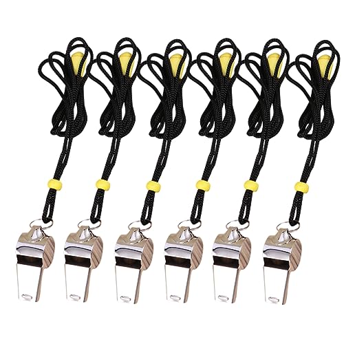 6 silbatos metálicos de acero inoxidable con cuerda miniatura 1