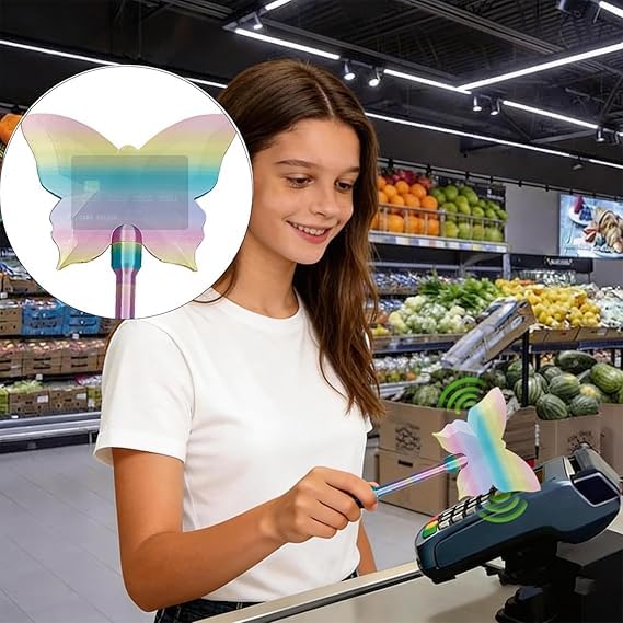 Image of Credit Card Wand, Contactless Payment Card Wand with Secure Slot, Fun Payment Experience for Everyday Use, Rainbow Color Star Design, Single Piece Credit Card Apply Tool (Multicolor B)