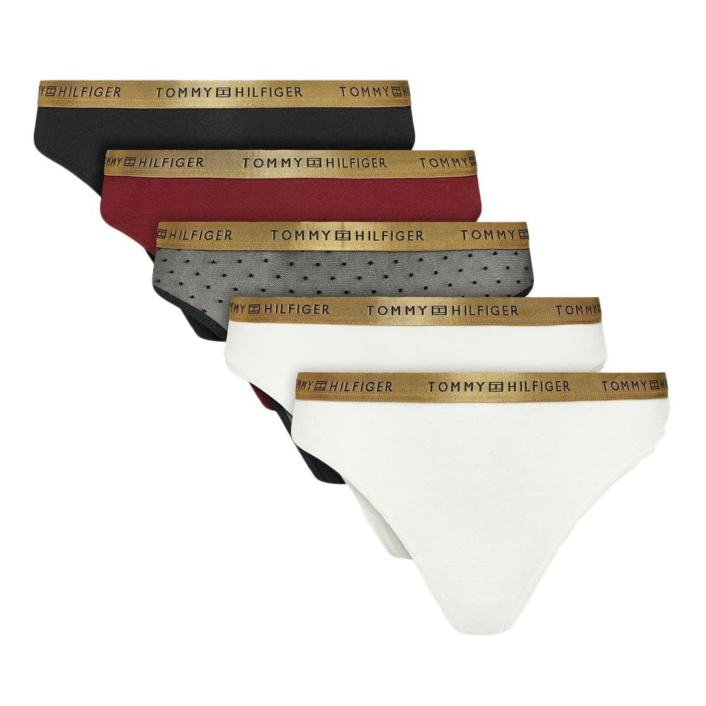 Tommy Hilfiger Pack of 5 Women's Thongs Red/White, Red, M