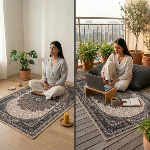Image of Dream Weaverz Anti Slip Rectangular Carpet for Living Room & Hall | Silk | Flat Woven Soft Washable Floor Mat for Home, Bedroom Floor & Kitchen | Durable Anti Skid Rug for Daily Use (3 X 5) feet