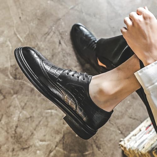 WOOYOO] ビジネスシューズ メンズ レースアップ 本革 レザー チェック