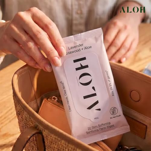 Image of ALŌH Lavender Rosewood + Aloe Hand Sanitizer Wipes, Travel Size