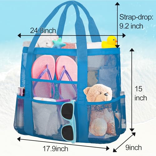 Mesh Beach Bags for Women - Plus Waterproof Sandproof Tote Bag with 8 Pockets and 1 inner Zipper Closure Pockets3