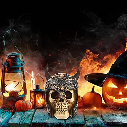 Vecksoy Figuur - Viking - schedel figuur beeldje hars handwerk schedel beeld met gehoorde helm schedel figuren sculptuur… - Image 5