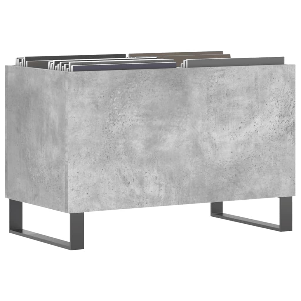 Armadio per dischi in legno grigio cemento con gambe in ferro, 74,5 x 38 x 48 cm, spazioso scaffale in vinile per dischi LP e stabile spazio per giradischi e dispositivi HiFi