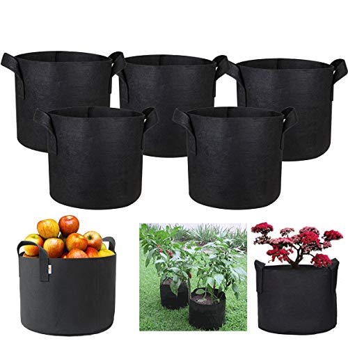 Dproptel 5 Bolsas de Cultivo de Tela Transpirable no Tejida, macetas de Patata, Tomate, Fresa, Vegetales, Frutas, Jardines, invernaderos, macetas con Asas