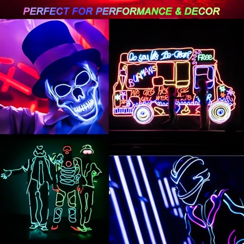 Joycabin EL Draht 5 x 1M Neon Beleuchtung Draht Lichtschlauch, Portable Neon leuchtende Wearable LED Lights für Partys, Karneval, Halloween, DIY Kostüm Dekoration (Blau, Grün, Rot, Gelb, Weiß)