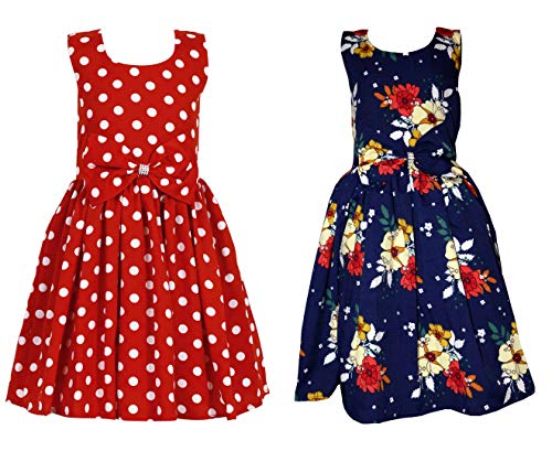 Image of Casual Frock for Baby Girls,Blue Printed and Olive Printed,Pack of 2