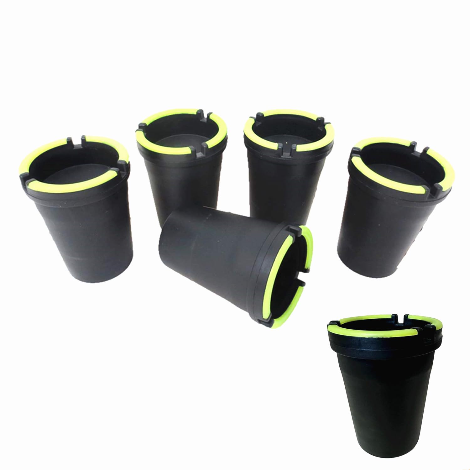 Paquete de 6 ceniceros portátiles que brillan en la oscuridad para coche, recipiente para colillas de cigarrillos, soporte sin humo para camión, casa y oficina.