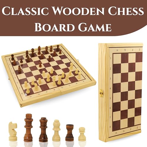 Image of Clapjoy Premium Foldable Wooden Chess Set | 13x13 Inch Folding Board with Storage | Strategy Game | Indoor Game | Handcrafted Board Game-Portable Storage Box - Return Gift | Travel Friendly
