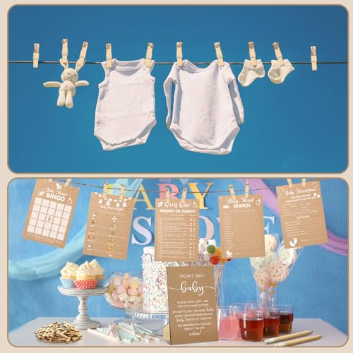 Image of Patelai 321 Pcs Kraft Baby Shower Games for Girl or Boy Set 5 Games Includes Funny Baby Shower Bingo Price Is Right Prediction and Advice Don't Say The Words Word Scramble Gender Neutral