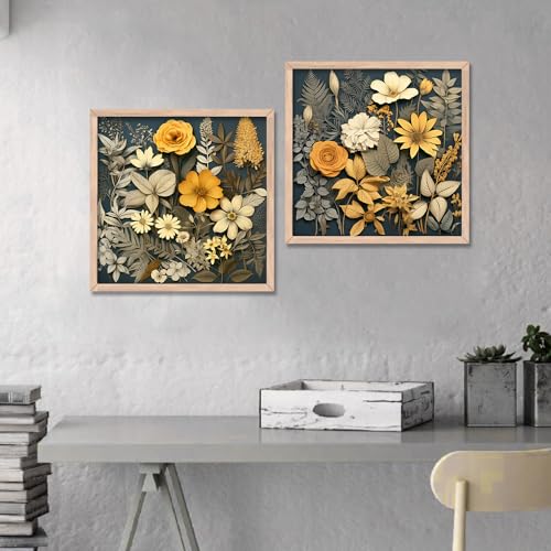 Image of kotart Painting for Wall Decoration - Pack of 2- Floral Painting for Living Room Bedroom Office Room Decor - Premium Digital Paintings with Frame for Home Decoration (A)