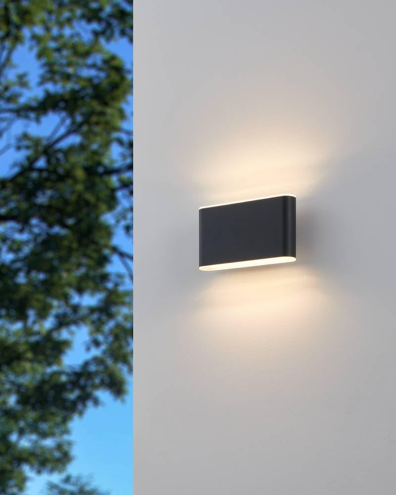 EGLO LED Außenleuchte Grutti, Wandleuchte außen mit Up und Down Beleuchtung | Wand Außenbeleuchtung aus Aluminium in Anthrazit, Außenlampe warmweiß-kaltweiß, IP65, 17,5 cm