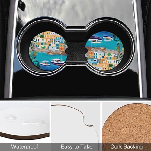4PCS Portavasos para Carro con Diseño Town with Boats miniatura 5