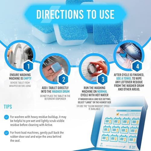 Image of Washing Machine Cleaner Tablets (15 Tablets) | Drum & Pipe Deep Cleaner | Fresh Scent | Removes Odour, Limescale & Residue | For Front Load & Top Load Fully Automatic Washing Machines