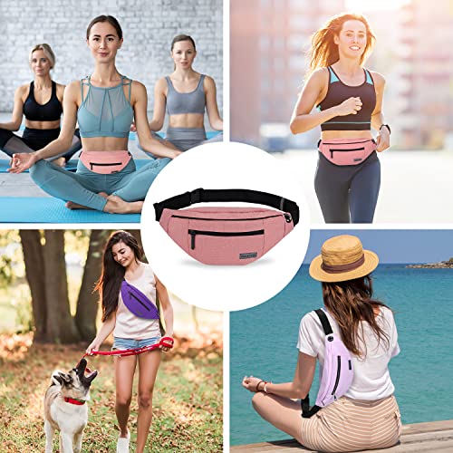 Image of Large Pink Fanny Pack Cross Body Belt Bag with 4-Zipper Pockets Adjustable Straps Waist for Women Girl,Gifts for Enjoy Festival Sports Yoga Workout Traveling Running Casual Hands-Free Wallets