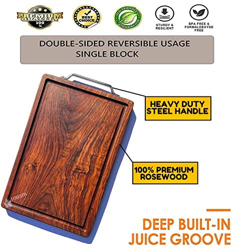 Image of Single Piece Food Safe Sheesham Wood Chopping Board| 100% Polish & Dye Free| Wooden Cutting Block for Kitchen| Juice Groove| Reversible| Big Size (15x10 Inches) (Rosewood Large)