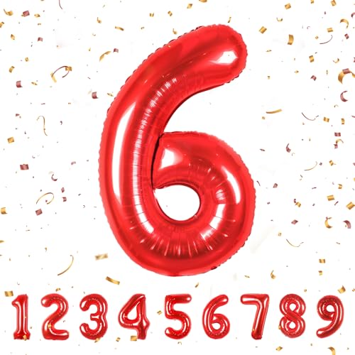 Globos de Cumpleãnos 6 Rojo,101 CM Globo Numeros Gigantes Grandes Decoracion,Globo Numero 6,Globos Niño Niña Adultos,Vuelan con Helio