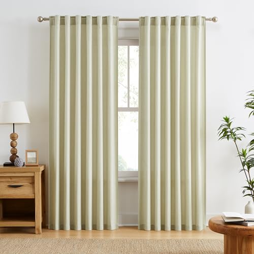 RAIN CITY Linen Color Curtains 84 Inches Long for Living Room Bedroom 2 Panels Set Back Tab Rod Pocket Textured Sand Beige Semi Sheer Rustic Curtains Soft Light Filtering Drapes 50 Wide