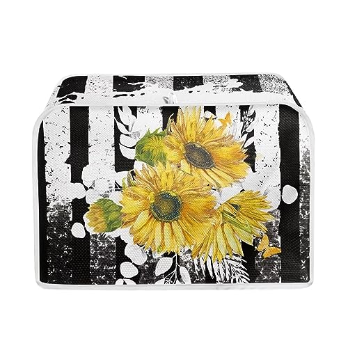JSLXYYBQ Black and White with Yellow Sunflower Print Kitchen Toaster Cover, 2/4 Slice, Spandex, Not Water Resistant