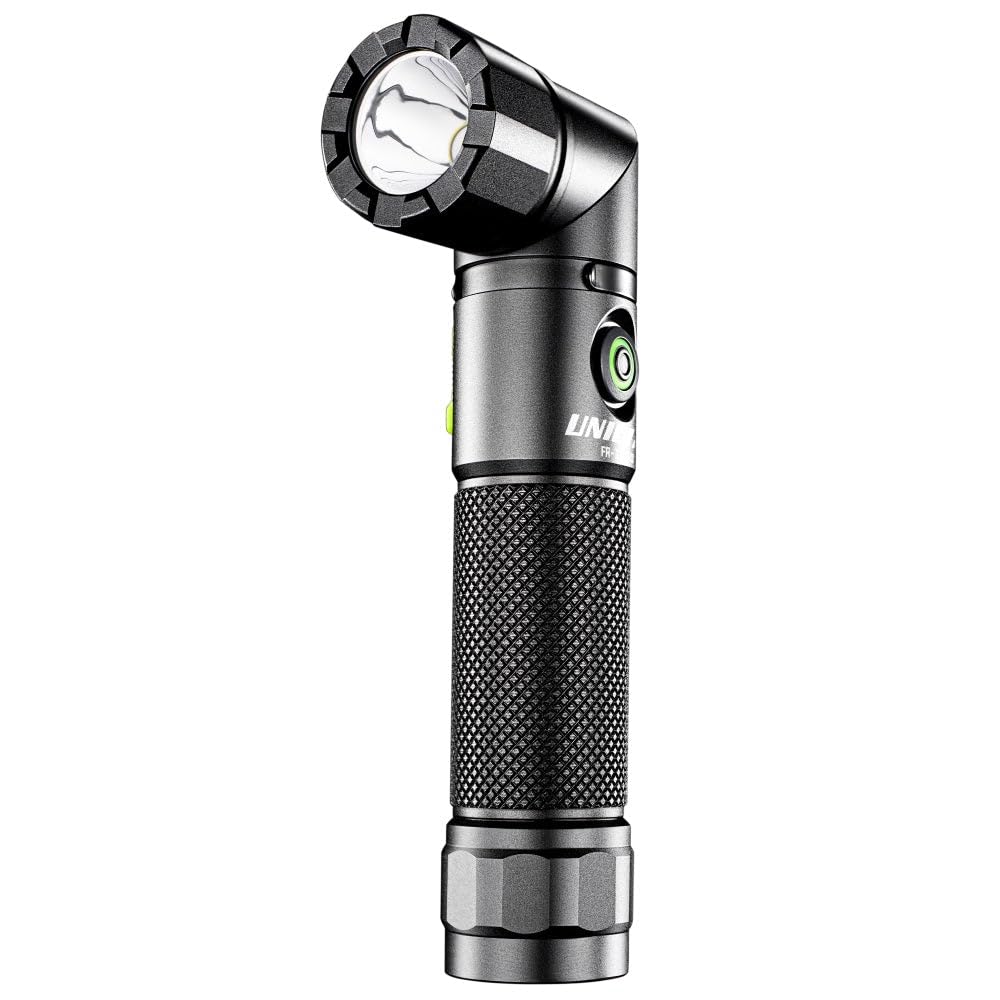 Uni-Lite Black Led Right Angle Flashlight, Usb Rechargeable, Aluminum, 1200Lm, 18650 Battery Included, 16.1X3x2.7cm, 180M
